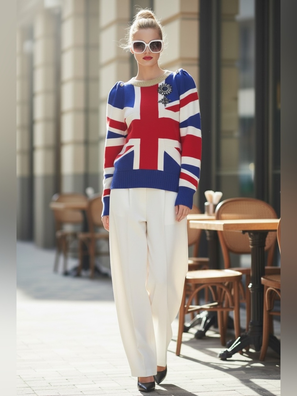 Gucci Blue Red White Union Jack Sweater with White Trousers